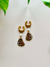 Real Peacock Butterfly Wing Earrings with Moonstone