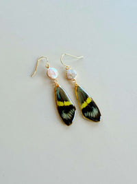 Real Day Forester Moth Wing Earrings with Pearls