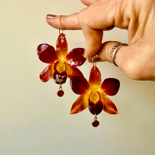 Amber & Burgundy Orchids with Garnet