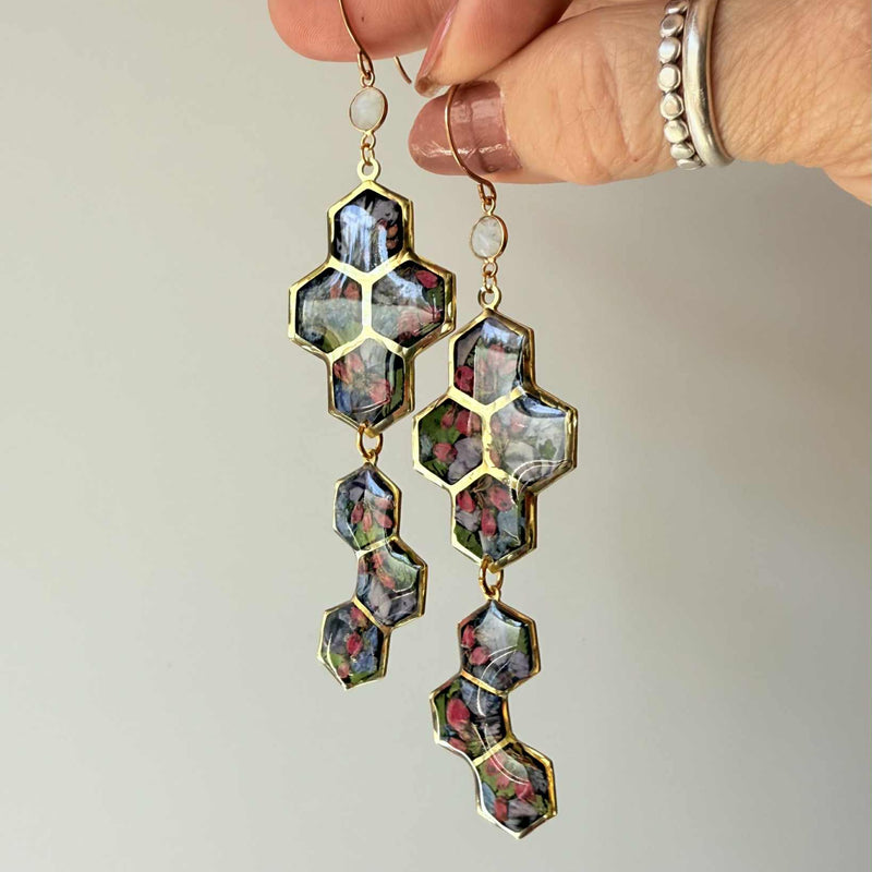 Dark Floral Honeycombs with Moonstone