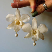 Antique White Orchids with Freshwater Pearls