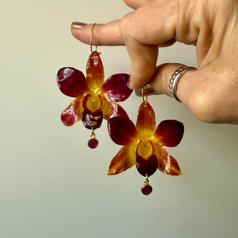 Amber & Burgundy Orchids with Garnet