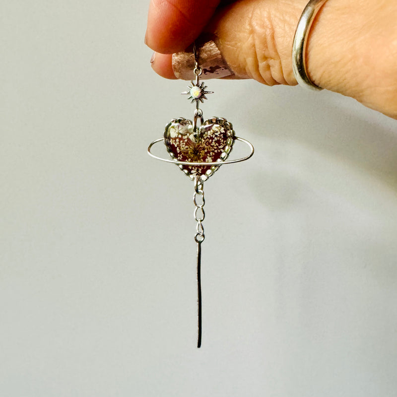 Queen Anne's Lace Garnet Heart Saturn with Chained Paved Diamond Spike & Ethiopian Opal Star