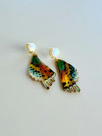 Real Sunset Moth Wing Pearl Stud Earrings