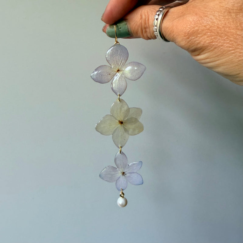 Ombre Blue Hydrangea Strands with Freshwater Pearls