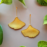 Pressed Ginkgo Leaf with Gold Stem Stud