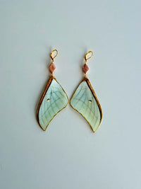 Real Luna Moth Wing Earrings with Pink Diamond Cut Pearls