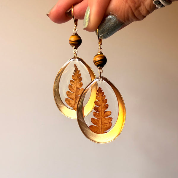 Autumnal Fern Teardrop with Tiger’s Eye Gemstone