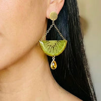 Half Kiwi Chained Stud with Citrine