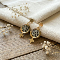 Venus Symbol Stud Earrings with Queen Anne’s Lace