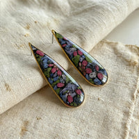 Dark Floral Elongated Teardrop Studs