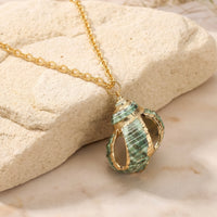 Green Turbo Seashell Necklace & Gold Chain