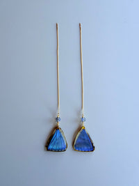 Real Morpho Zephyritis Butterfly Wing Threader Earrings with Labradorite