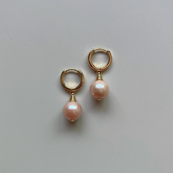 AAA Mauve Pink Edison Freshwater Pearls with Gold Huggies