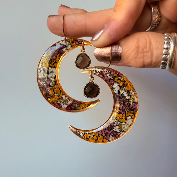 Midnight in the Garden Crescents with Smokey Quartz