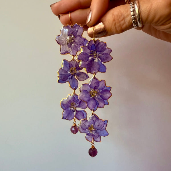 24kt Gold Leaf Edged Purple Larkspur with Amethyst