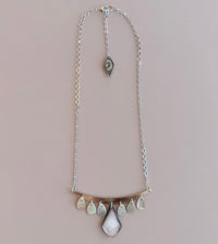 Black Lip Abalone Silver Bar Necklace with Queen Anne’s Lace Charm