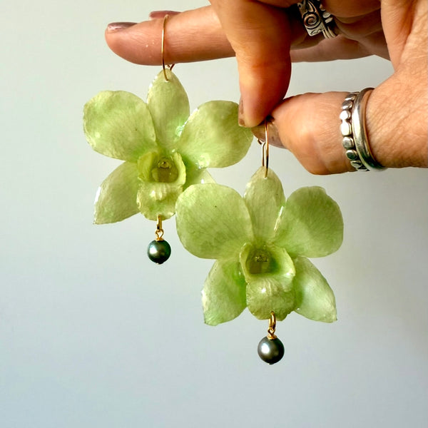 Minty Green Orchids with Freshwater Pearls
