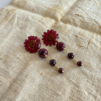 Maroon Daisy Studs with Aggie Jade and Garnet
