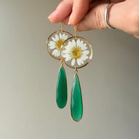 White Daisy and Emerald Quartz Teardrop in Gold Vermeil