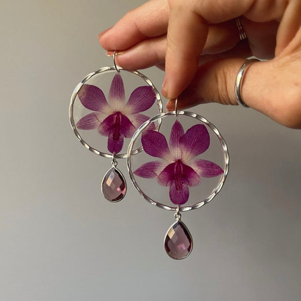 Purple Orchid with Pink Amethyst in Silver