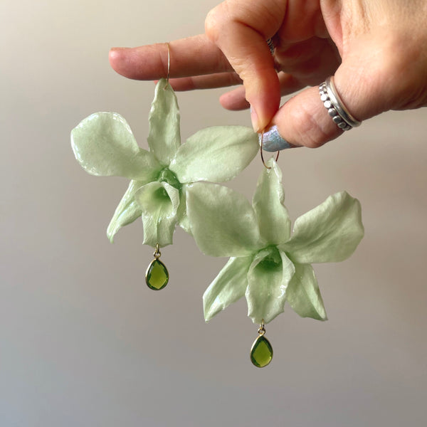 Green Orchid with Peridot in silver