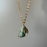 Green Turbo Seashell Necklace & Gold Chain