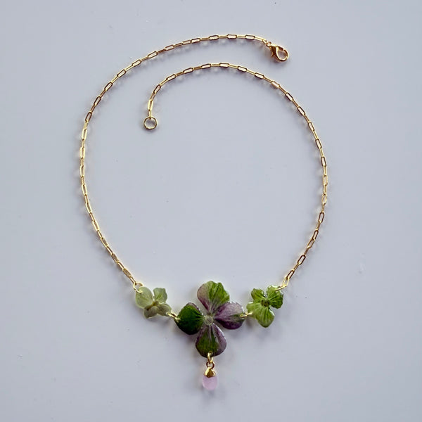 Hydrangea Necklace with Rose Quartz