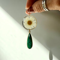 White Daisy and Emerald Quartz Teardrop in Gold Vermeil