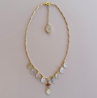 Shells & Gold Wave Chain Necklace with Star and Queen Anne’s Lace Extender Charm