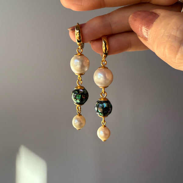 Edison Pearls & Abalone with Huggies