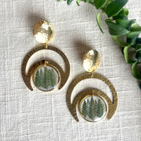 Evergreen Winter with Hammered Gold Crescent and Stud