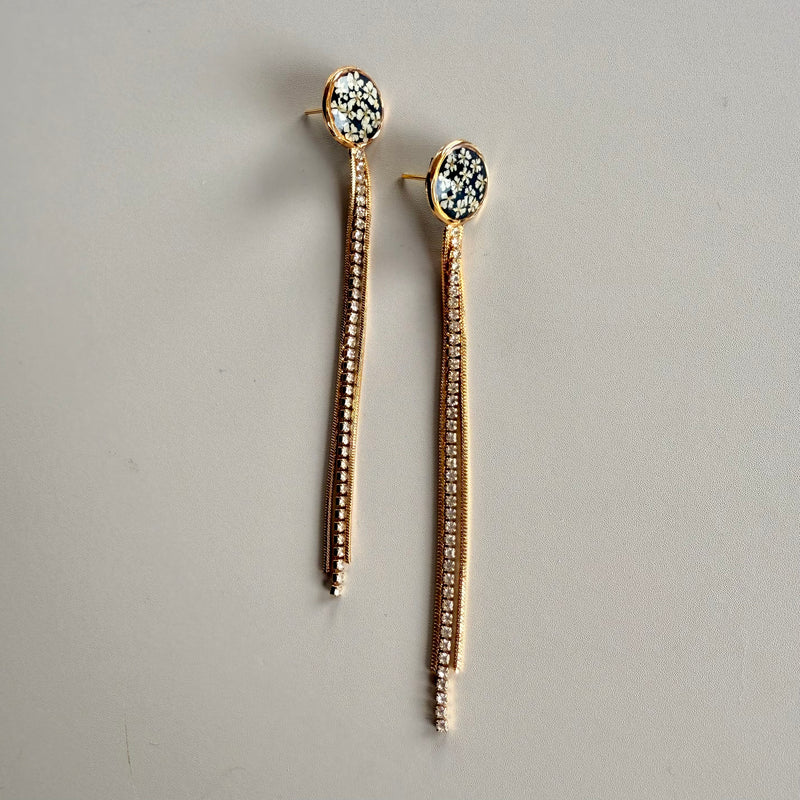 Queen Anne's Lace Black Studs with Zirconia and Gold Fringe