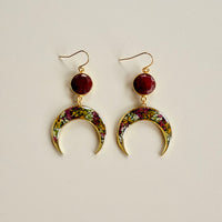 Midnight in the Garden Crescent Earrings & Rubies
