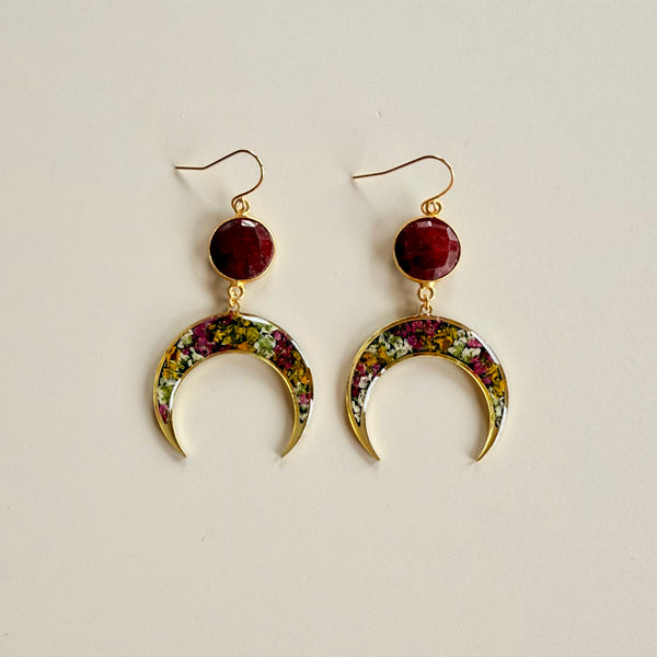 Midnight in the Garden Crescent Earrings & Rubies