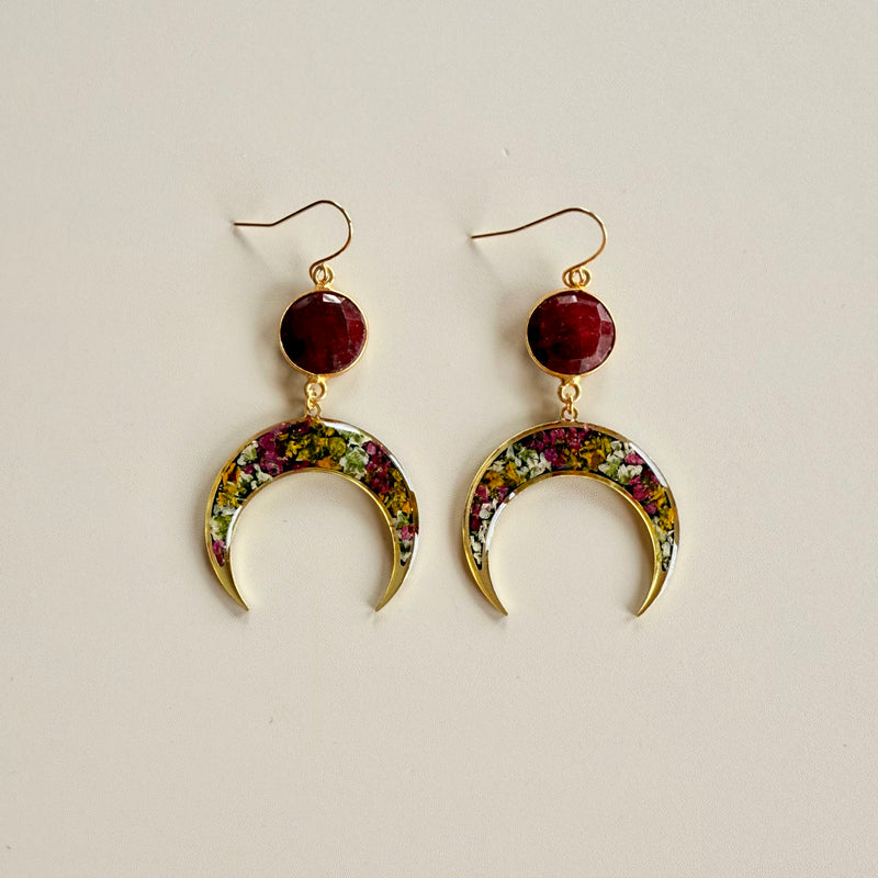 Midnight in the Garden Crescent Earrings & Rubies
