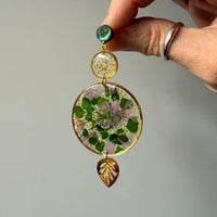 Abalone Studs with Maidenhair Fern & Wildflowers with Gold Leaf Earrings