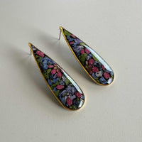 Dark Floral Elongated Teardrop Studs