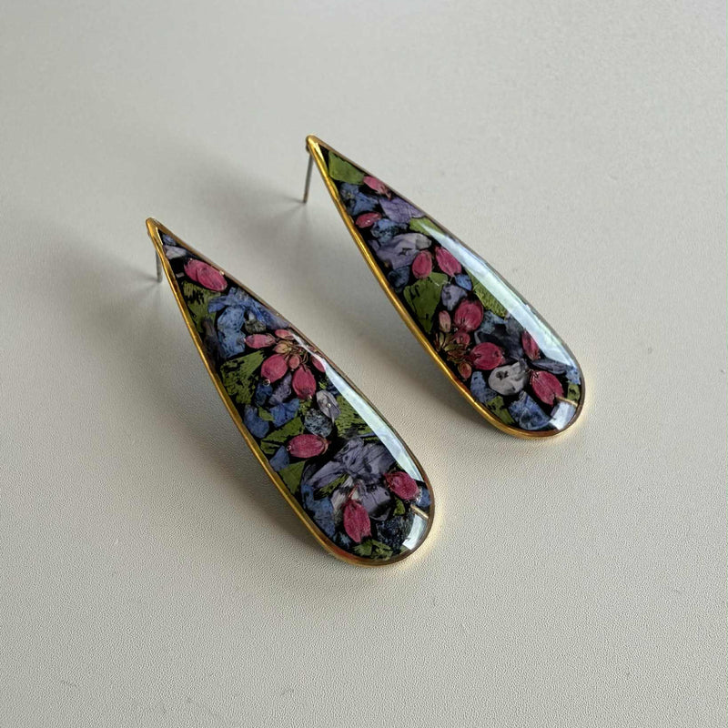 Dark Floral Elongated Teardrop Studs