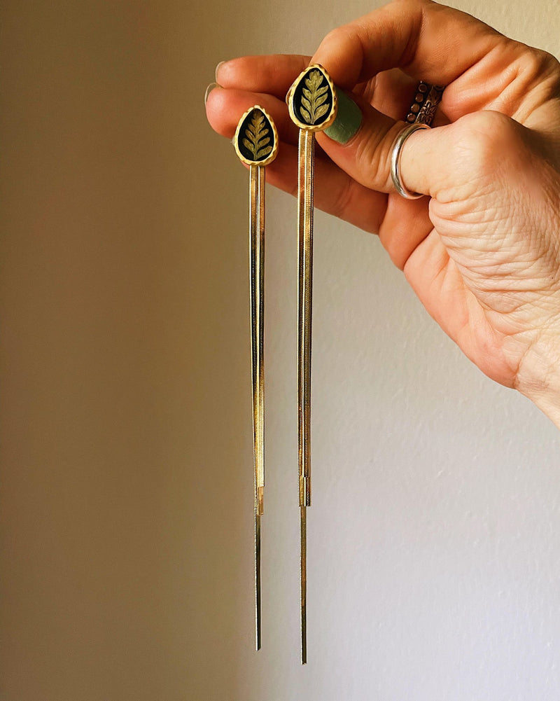 Fern Gold Vermeil Teardop Studs with Gold Tassel Backing