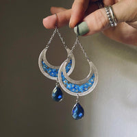 Forget-Me-Not Silver Chained Crescent & Glass Sapphire Quartz