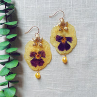 Frameless Pale Yellow Pansies with Yellow Freshwater Pearl