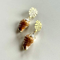 Gold Leaf Seashells with Monstera Studs