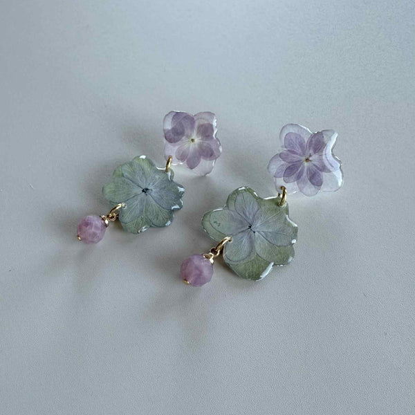 2-Tiered Hydrangea Studs with Rose Quartz