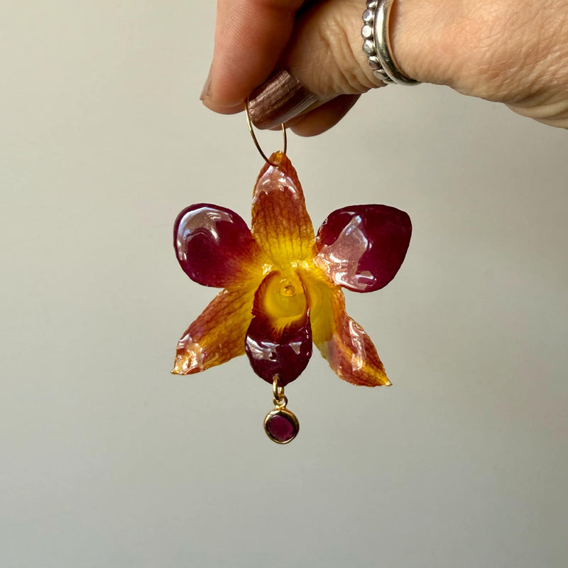 Amber & Burgundy Orchids with Garnet