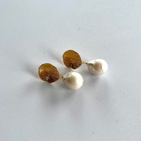Gold Lily Pad Stud with Freshwater Pearl