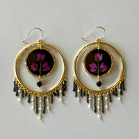 Begonia & Black Tourmaline Chandelier Hoop Earrings