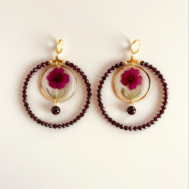 Red Verbena Garnet Gemstone Hoops with Huggies