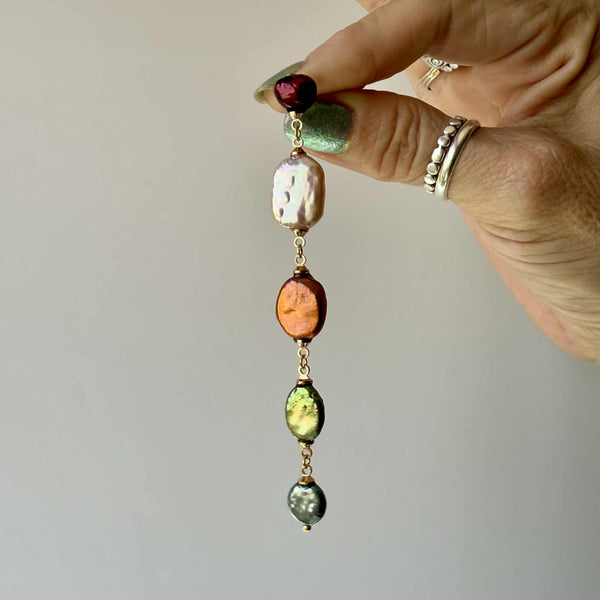 Multi-Color Pearl Strand Stud Earrings