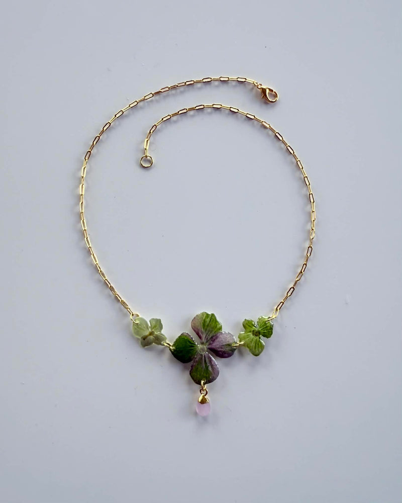 Hydrangea Necklace with Rose Quartz